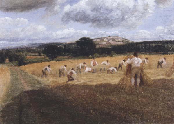 Dynedor Hill,Herefordshire,Harvest field with reapers (mk47), George Robert Lewis